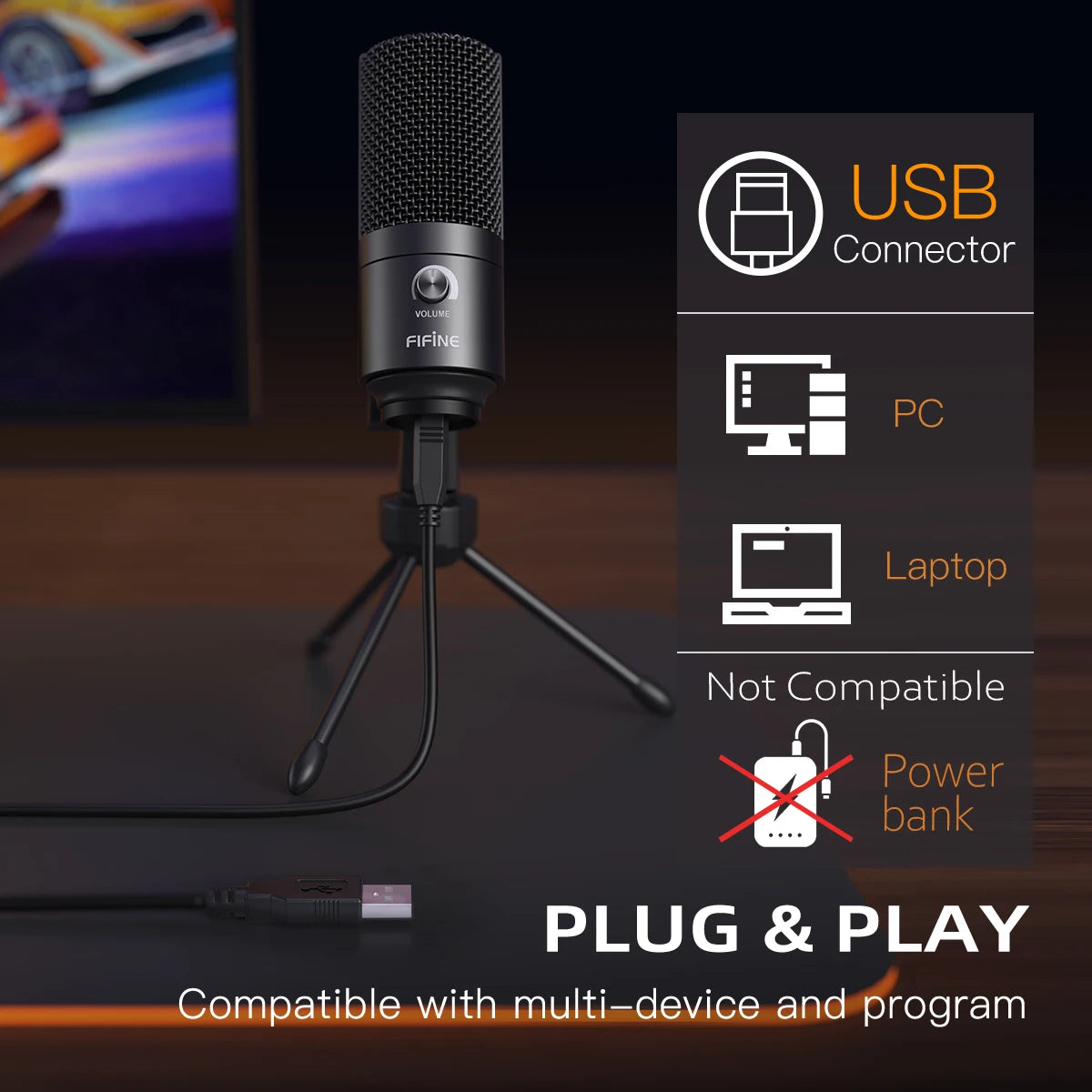 FIFINE USB Condenser Microphone with Gain Knob,Metal Recording Mic for Home Studio,Podcasting,Voice-over,Laptop,Windows -K669