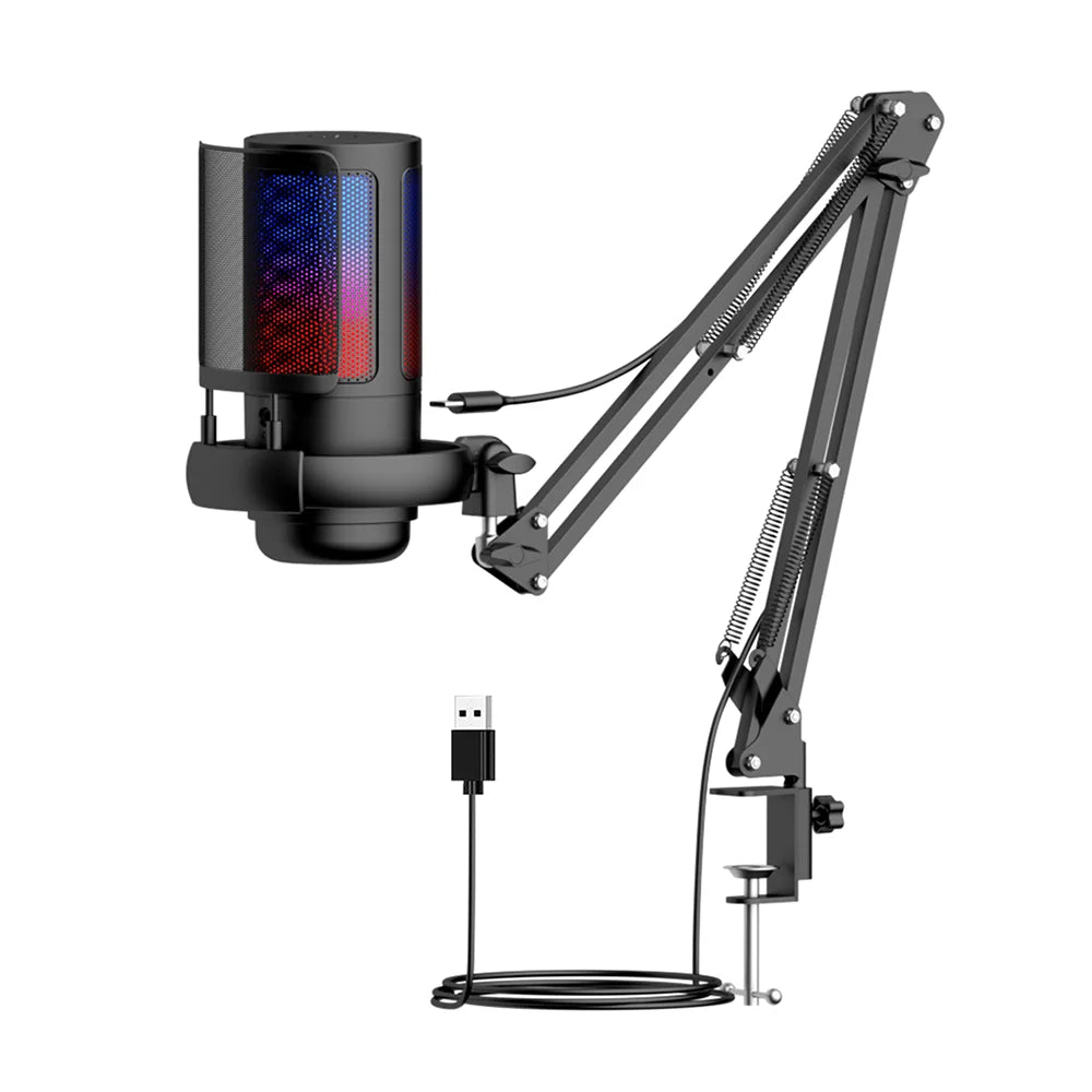 Gaming USB Microphone Usb Computer Desktop Microphone RGB E-sports Game Conversation Voice Recording Condenser Microphone