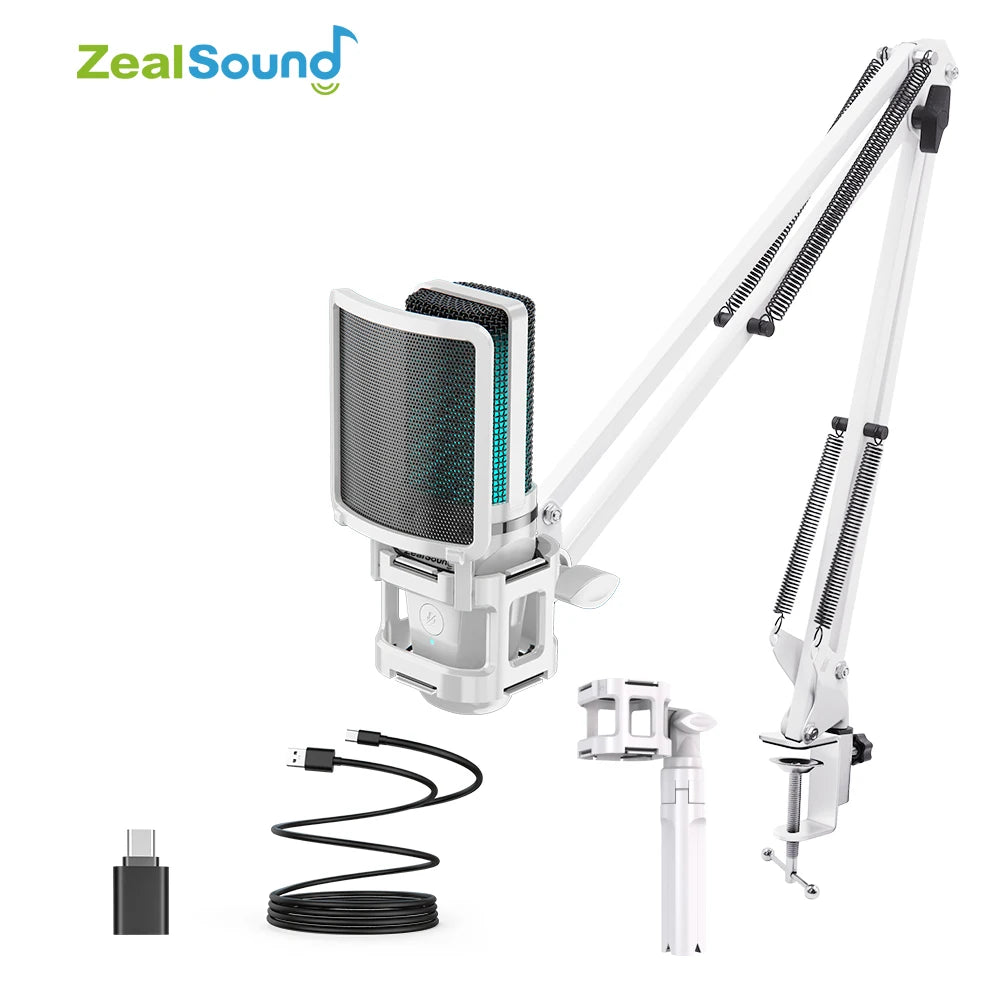 Haomuren Gaming Microphone With Articulated Arm RGB Condenser Mic with Tripod For Gaming Recording Podcasting Streaming Youtube