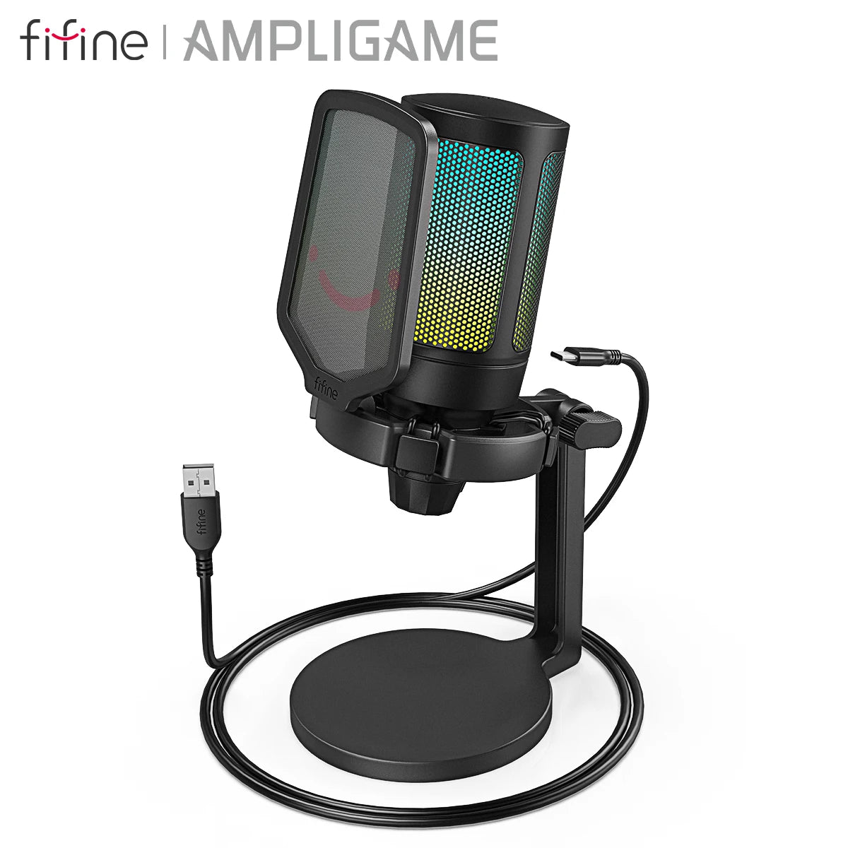 AmpliGame by FIFINE USB Gaming Microphone with RGB,Gain Knob,Touch Mute,Streaming Podcast Condenser Mic for PC,Switch,PS5-A6NEO