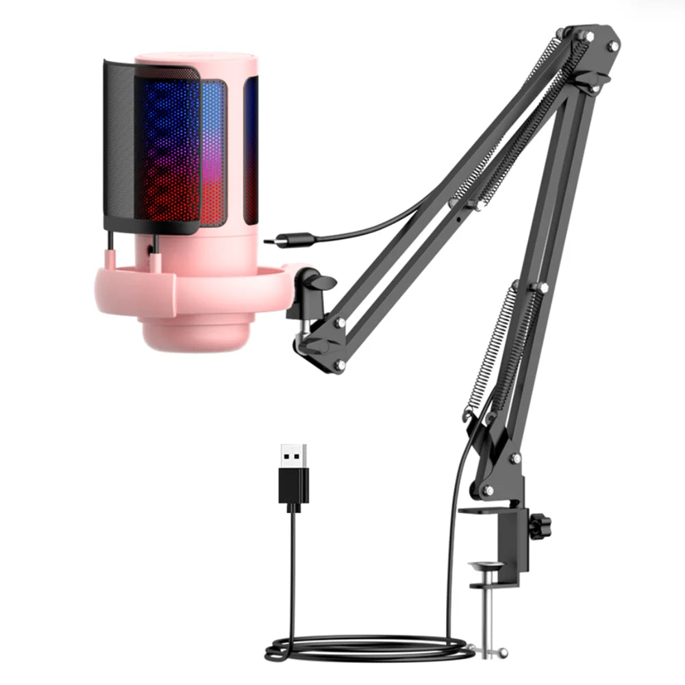 ME6S Gaming USB Microphone, Controllable RGB Lighting, With Cantilever Bracket, for Game Live Streaming and Audio Recording