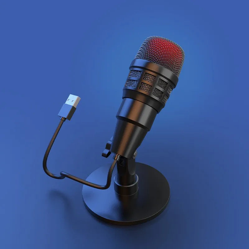 Capacitive podcast microphone, gaming microphone, USB computer microphone, recording studio, headphone jack, LED light