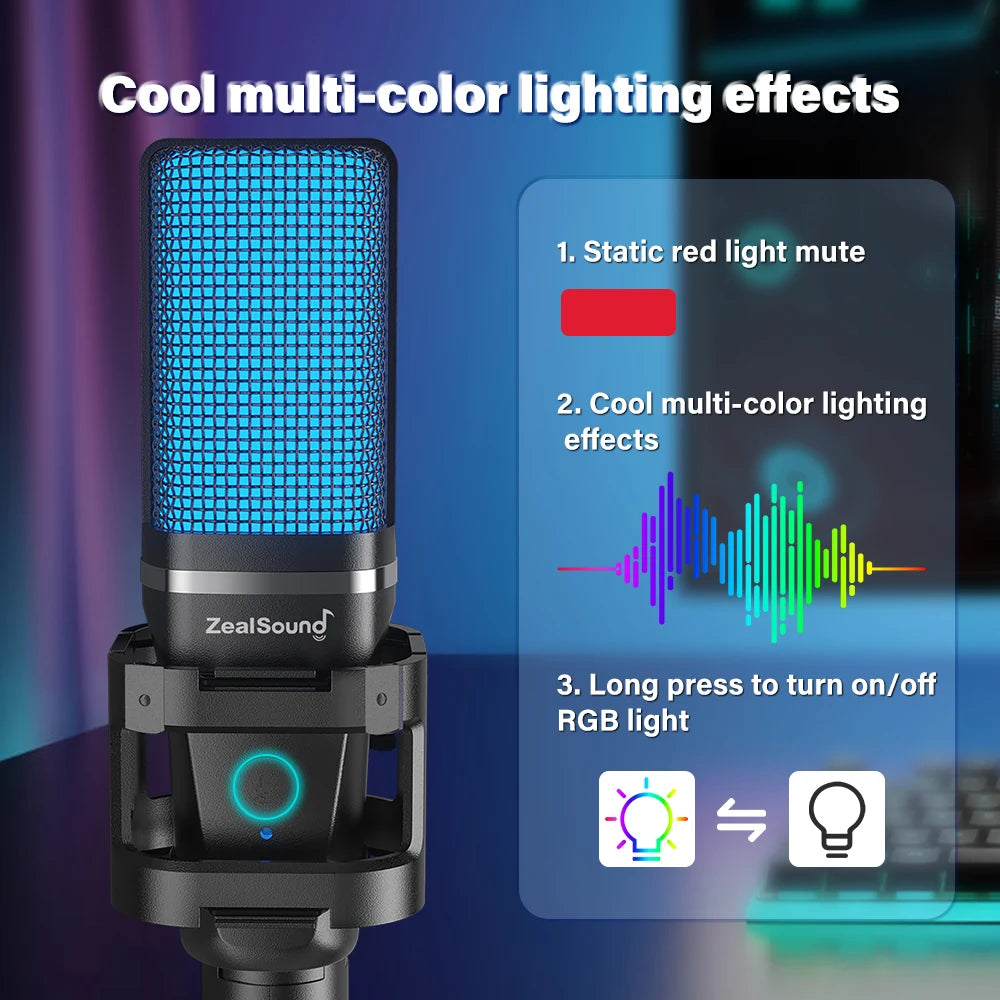 Haomuren Gaming Microphone With Articulated Arm RGB Condenser Mic with Tripod For Gaming Recording Podcasting Streaming Youtube