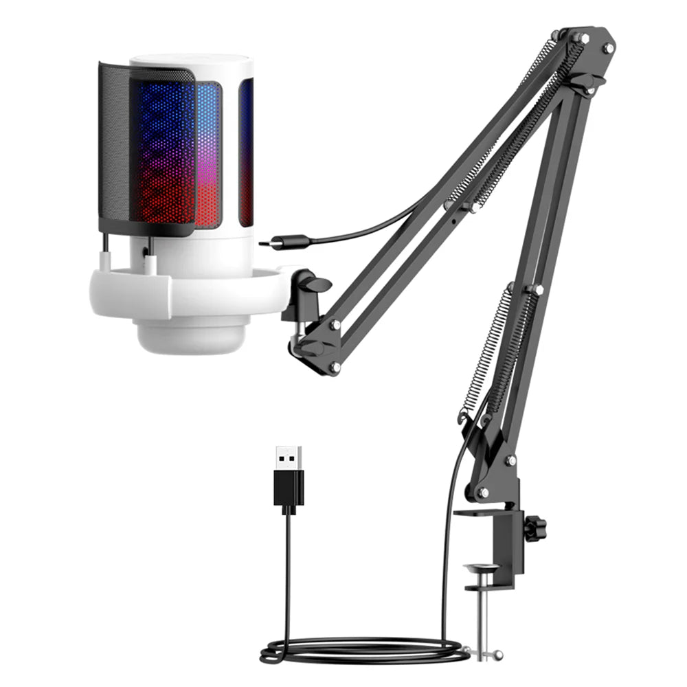 ME6S Gaming USB Microphone, Controllable RGB Lighting, With Cantilever Bracket, for Game Live Streaming and Audio Recording