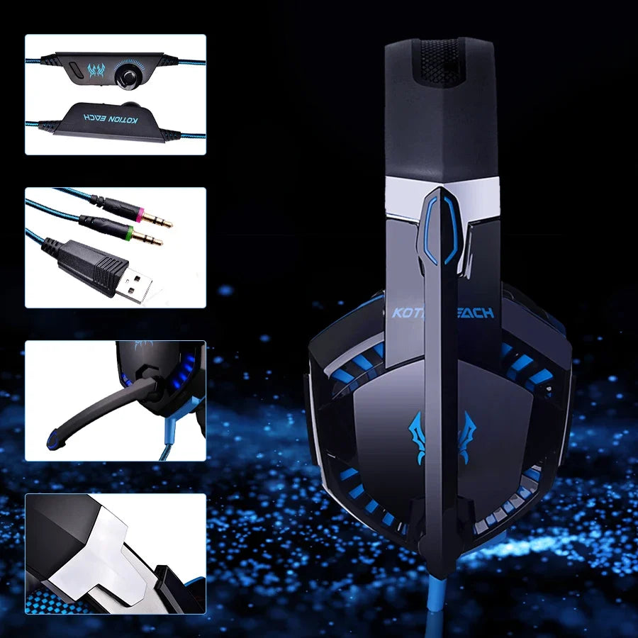 Gaming Headset Wired Gaming Headphones with Noise Cancelling Mic LED Lights Soft Memory Earmuffs for PS5/ PS4/Laptop/PC
