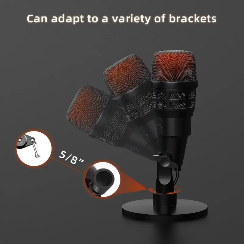 Capacitive podcast microphone, gaming microphone, USB computer microphone, recording studio, headphone jack, LED light